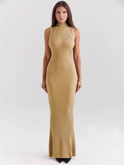 Knitted High-Neck Sleeveless Mermaid Dress