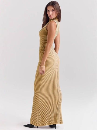 Knitted High-Neck Sleeveless Mermaid Dress