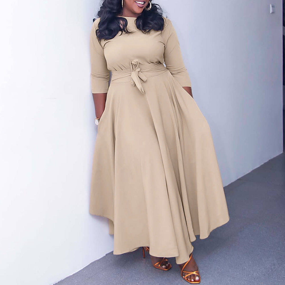 Simple Tie-Waist Plus Size Dress